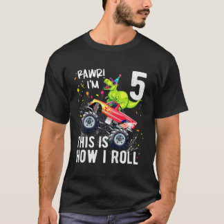 キッズTレックス恐竜モンスタートラック第5誕生日少年 Tシャツ