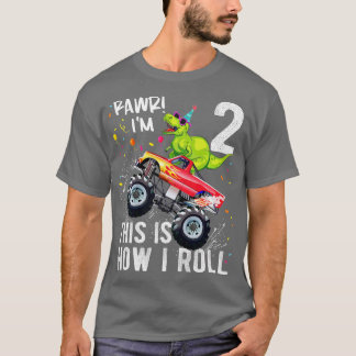 キッズTレックス恐竜モンスタートラック2ndバースデーボーイ Tシャツ