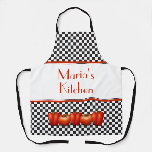 キッチイタリアンントマトスペパー市松模様にス エプロン (正面)
