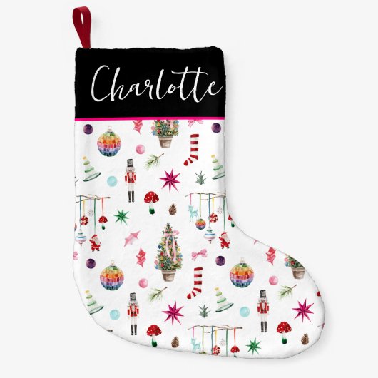 キッチクリスマス | レトロモノグラム スモールクリスマスストッキング (正面)