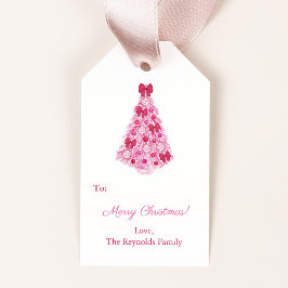 キッチピンククリスマスツリーレッドボウズ休日 ギフトタグ