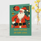 キッチュなクリスマスサンタクロース ミッドセンチュリー モダン ファンシー カード (黄色い花)