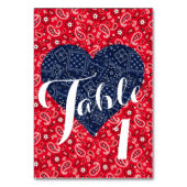 キッチレッド&ブルーカントリーウェディングパーティー テーブルナンバー (正面)