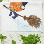 キッチンおもしろいタオルハロウィンウィッチカボチャ飛んでいる キッチンタオル (折り畳み)