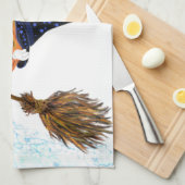 キッチンおもしろいタオルハロウィンウィッチカボチャ飛んでいる キッチンタオル (四つ折り)