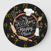 キッチンお洒落ヘブン刺繍デザイン ラージ壁時計 (正面)