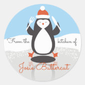 キッチンからクリスマスのペンギンフォークナイフ ラウンドシール (正面)