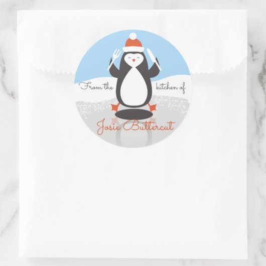 キッチンからクリスマスのペンギンフォークナイフ ラウンドシール (バッグ)