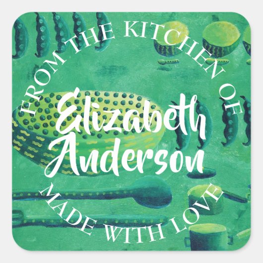 . .キッチンからボウルに入れたエンドウ豆 スクエアシール (正面)