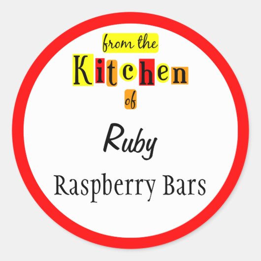 キッチンからレトロ赤の編集可能ステッカー ラウンドシール (正面)