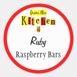 キッチンからレトロ赤の編集可能ステッカー ラウンドシール