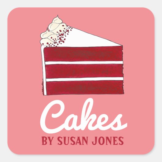 キッチンから自家製の赤焼いたいベルベットケーキ スクエアシール (正面)