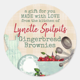 キッチンから見るみすぼらしいシックなさくらんぼのエプロン ラウンドシール