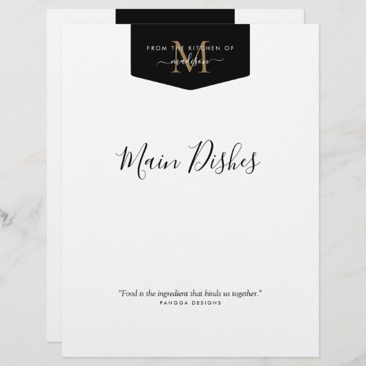 キッチンから金ゴールドモノグラムレシピ仕切り (正面/裏面)