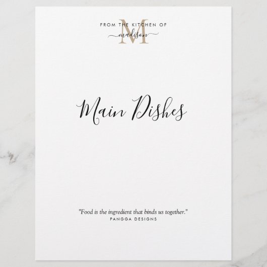 キッチンから金ゴールドモノグラムレシピ仕切り (正面)