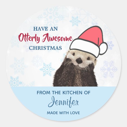 キッチンから |かわいいクリスマスオッター ラウンドシール (正面)