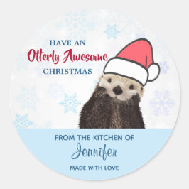キッチンから |かわいいクリスマスオッター ラウンドシール