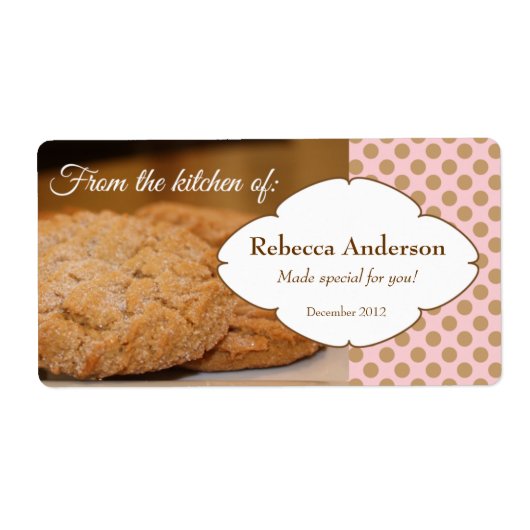 キッチンから：クッキーの写真のシール付き ラベル (正面)