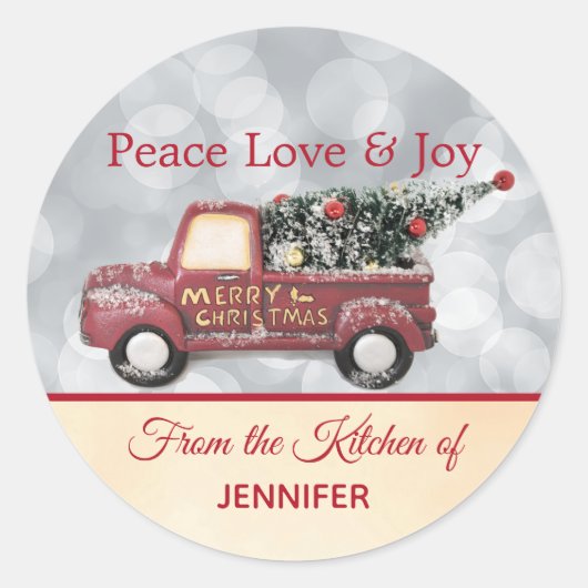 キッチンから |レッドクリスマストラック ラウンドシール (正面)