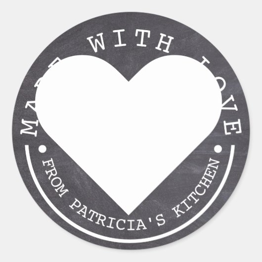 キッチンから – 愛の黒板で作られた ラウンドシール (正面)