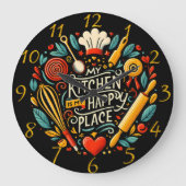 キッチンが私の幸せ ラージ壁時計 (正面)