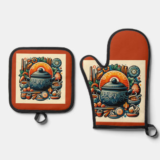 キッチンでの愛：シルバーキルテッドオーブンミット 鍋つかみ&鍋敷きセット