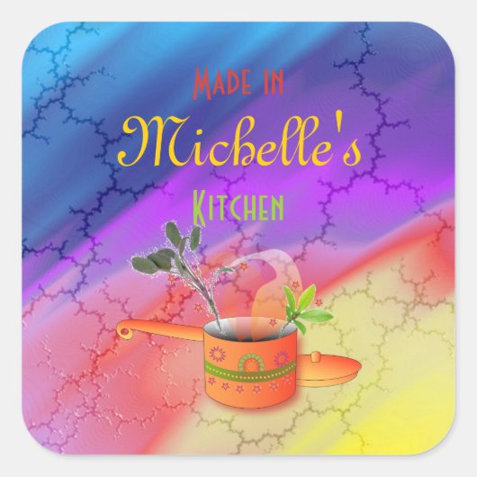 「キッチンで作数々のる」色のテンプレート スクエアシール (正面)