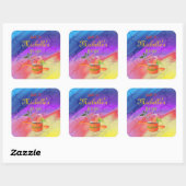 「キッチンで作数々のる」色のテンプレート スクエアシール (シート)