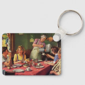 キッチンで朝食をとるヴィンテージの家族 キーホルダー (正面)