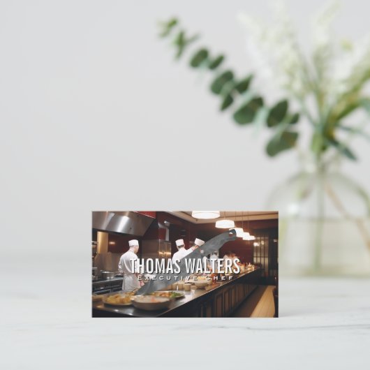 キッチンのシェフ | 金属ナイフ 名刺 (スタンド正面)