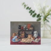 キッチンのタブロー：ボウル、カップ&パンの静物 ポストカード (スタンド正面)