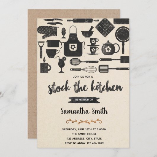 キッチンのブライダルシャワーの招待状を保管します 招待状 (正面/裏面)