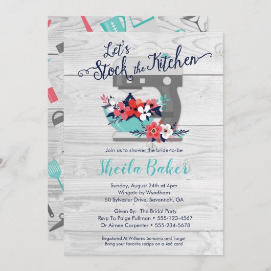 キッチンのブライダルシャワーの招待状を用意する 招待状 (正面/裏面)