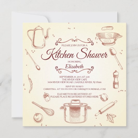 キッチンのブライダルシャワーの招待状を用意する 招待状 (正面)