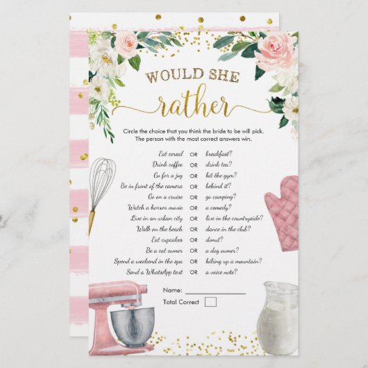 キッチンのブライダルシャワーは彼女はむしろゲームをする (正面/裏面)