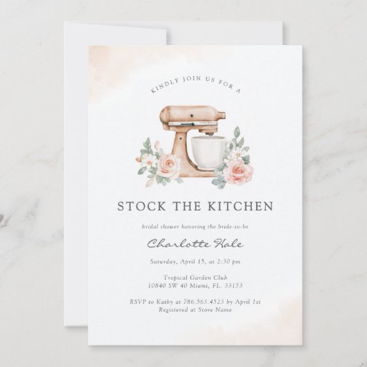 キッチンのブライダルシャワーをストックエレガント 招待状 (正面)