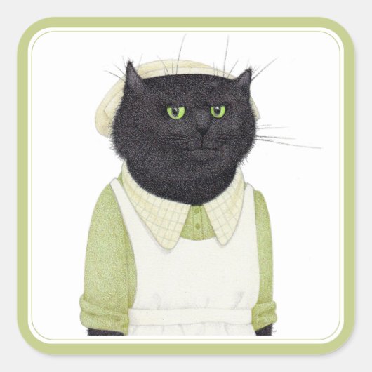 キッチンのメイド猫の大きな四角いシール スクエアシール (正面)