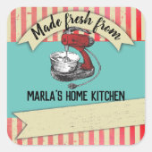 キッチンのヴィンテージミキサーパーソナライズされた スクエアシール (正面)