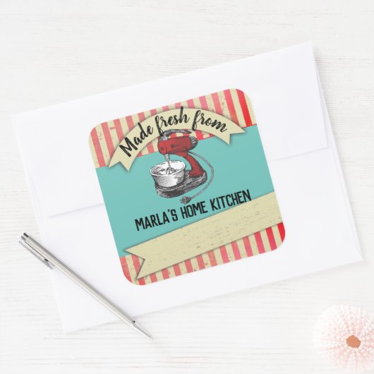 キッチンのヴィンテージミキサーパーソナライズされた スクエアシール (封筒)