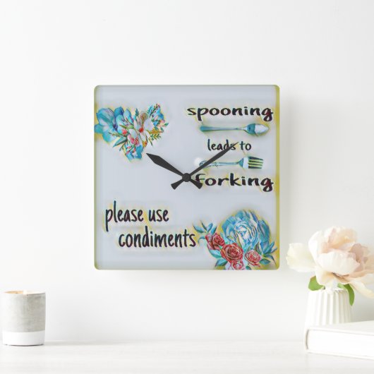 キッチンの壁の時計、正方形、フォークへのリード スクエア壁時計 (ホーム)