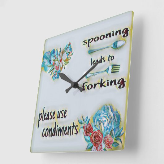 キッチンの壁の時計、正方形、フォークへのリード スクエア壁時計 (傾斜)