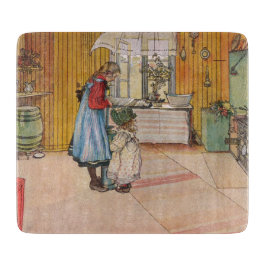 キッチンの女の子(クラシックスウェーデン美術) カッティングボード