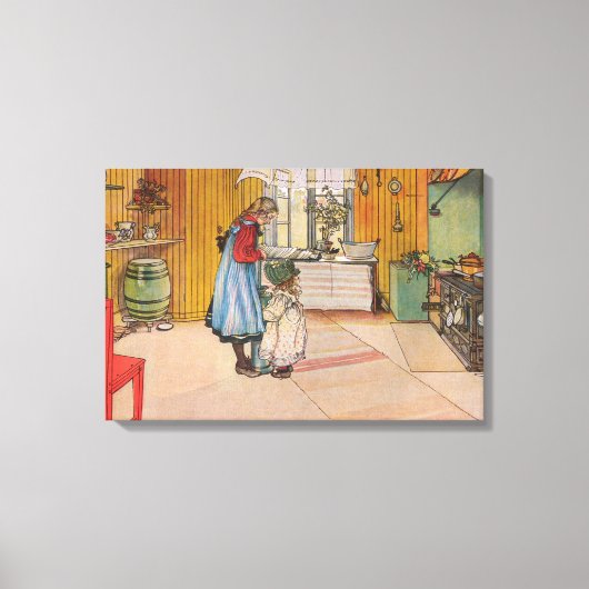 キッチンの女の子(クラシックスウェーデン美術) キャンバスプリント (正面)