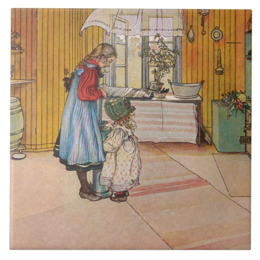 キッチンの女の子(クラシックスウェーデン美術) タイル (正面)