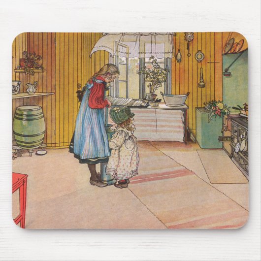 キッチンの女の子(クラシックスウェーデン美術) マウスパッド (正面)