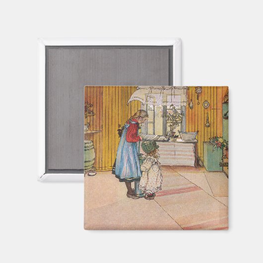 キッチンの女の子(クラシックスウェーデン美術) マグネット (正面/裏面)