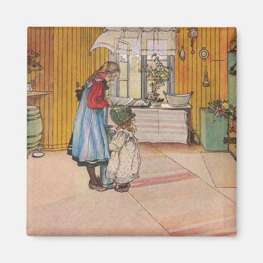 キッチンの女の子(クラシックスウェーデン美術) マグネット (正面)