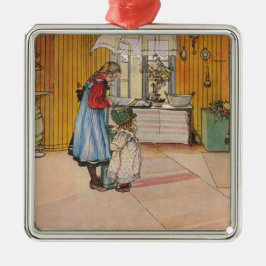 キッチンの女の子(クラシックスウェーデン美術) メタルオーナメント