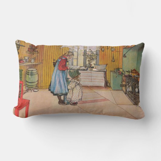 キッチンの女の子(クラシックスウェーデン美術) ランバークッション (正面)