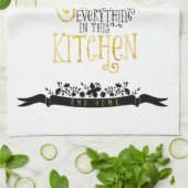 キッチンの女王 |金ゴールドと黒 キッチンタオル (折り畳み)